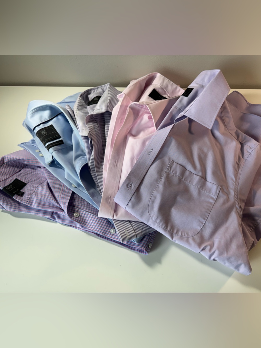 Marks & Spencer Men's Pastel button Dress Shirt Bundle, Light Pink Blue